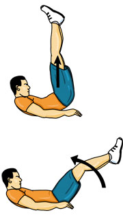 Elevação controlada das pernas e das ancas no exercício 1 do ABS2